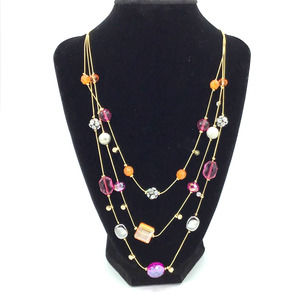 Ballet Gold Rhinestone 3 Strand Jeweled Necklace